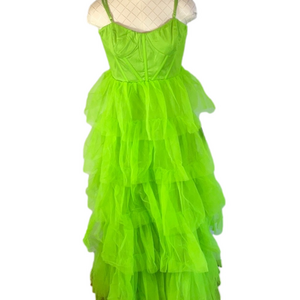 Lulus Neon Green Tulle Layered Floor Length Maxi Sleeveless Dress Size Large